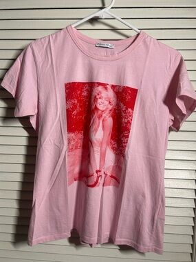 Zara Farrah Fawcett Pink Graphic Tee with Red Photo Print